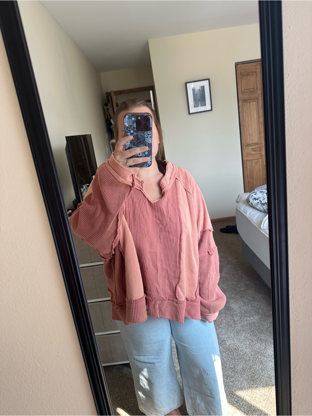 POL Dusty Rose Waffle Knit Hoodie